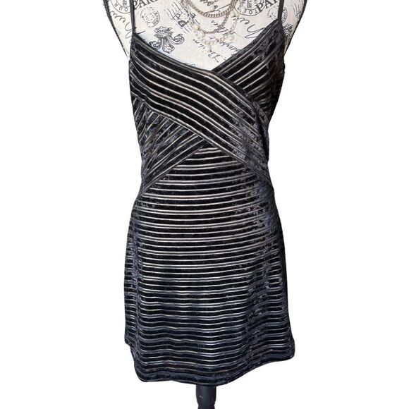Dresses & Skirts - Vtg Possessed Black Dress Striped with Nude Lining Mini Dress Medium